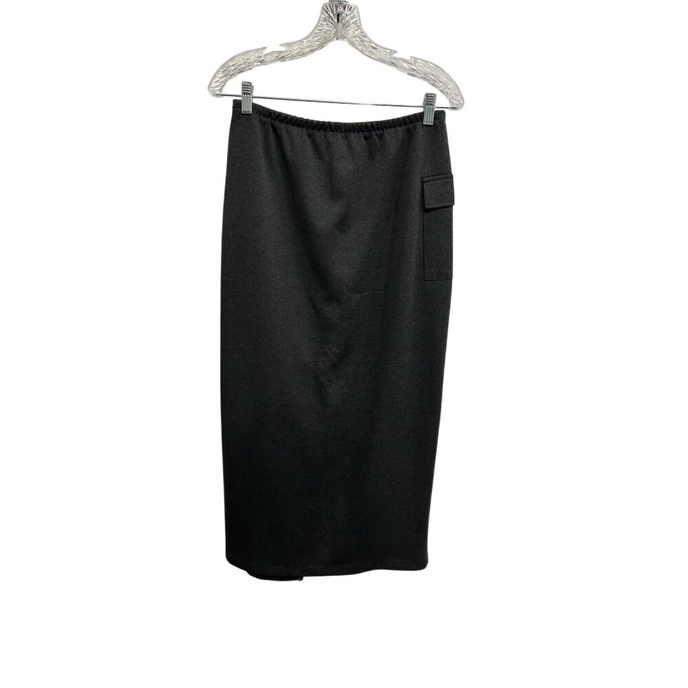 Vintage We Too Charcoal Gray Pencil Skirt Elastic Waist Side Pocket Size Large